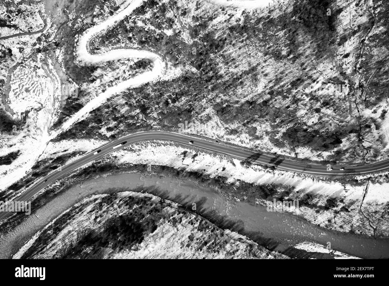 Aerial view winding road black forest Black and White Stock Photos ...