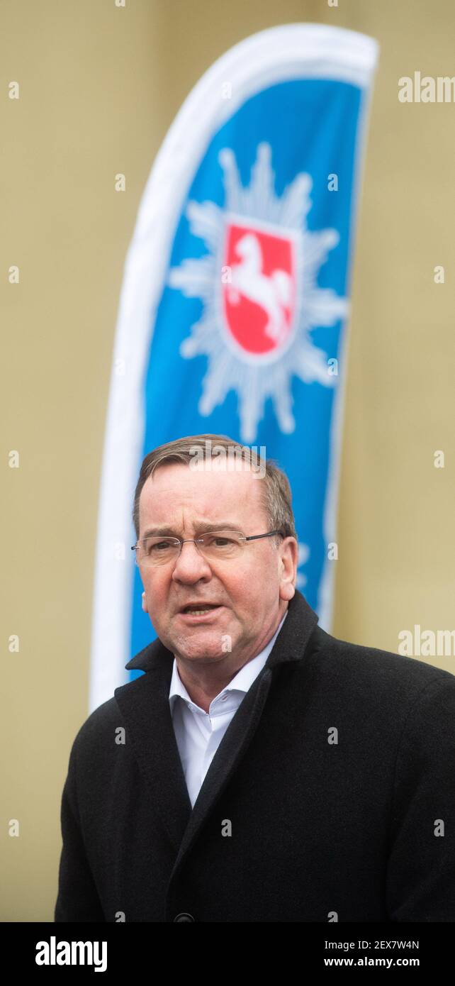 04 March 2021, Lower Saxony, Hanover: Boris Pistorius (SPD), Minister of the Interior of Lower Saxony, stands in the Central Police Directorate of Lower Saxony. Prioritized vaccination of police officers has begun in Lower Saxony. Photo: Julian Stratenschulte/dpa Stock Photo