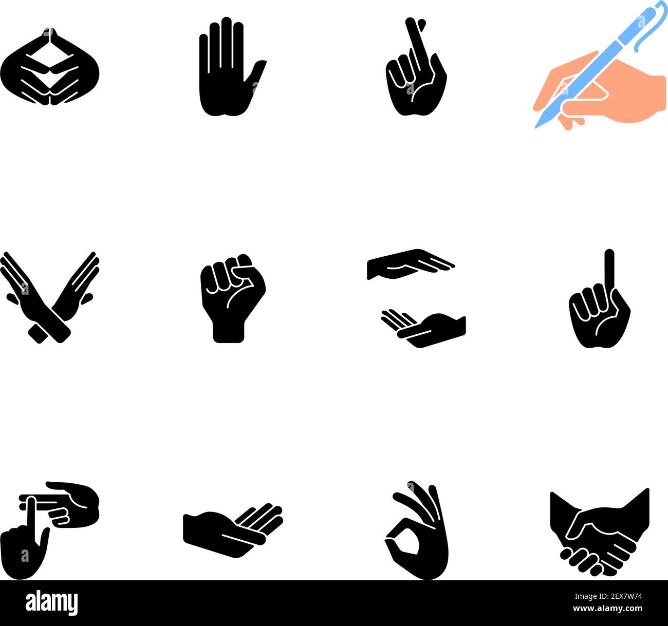 Hand gestures black glyph icons set on white space Stock Vector Image ...