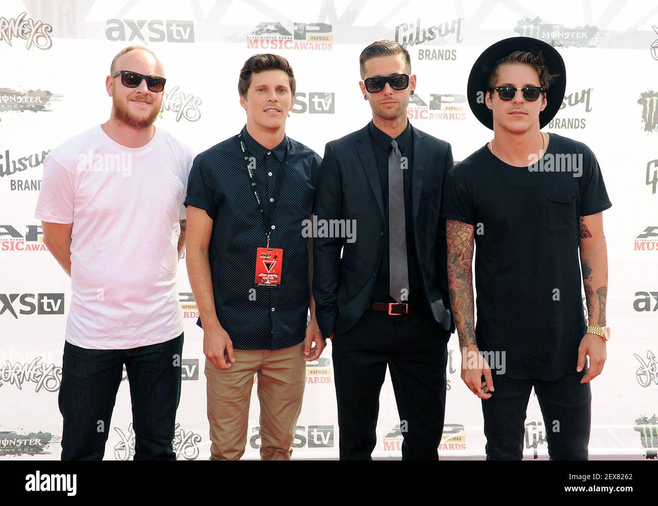 22 July 2015 - Cleveland, Ohio - Trevor Wentworth, Matt Wentworth, Alex  "Woody" Woodrow, Tim Molloy of the band Our Last Night attend the 2015  Alternative Press Music Awards at Quicken Loans