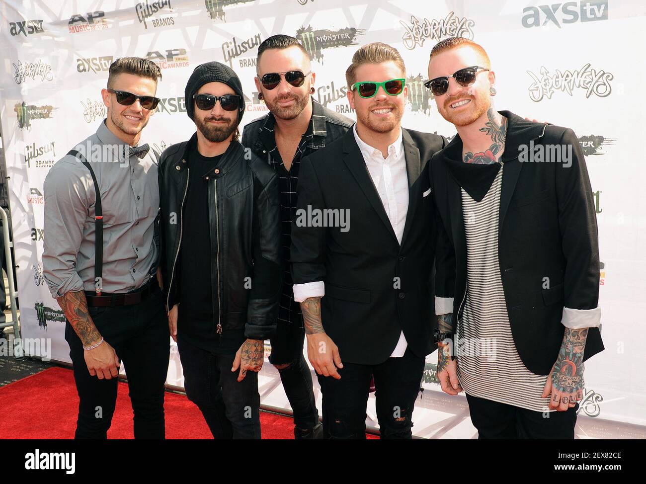 22 July 2015 - Cleveland, Ohio - Kellen McGregor, Matty Mullins, Cory  Elder, Jake Garland, and Anthony Sepe of Memphis May Fire attend the 2015  Alternative Press Music Awards at Quicken Loans