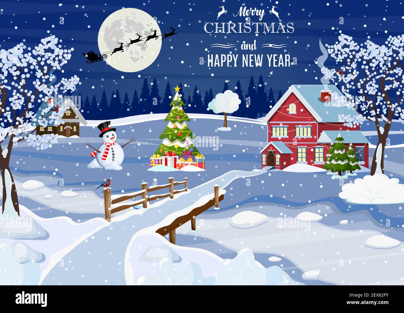 snowy village landscape Stock Vector Image & Art - Alamy