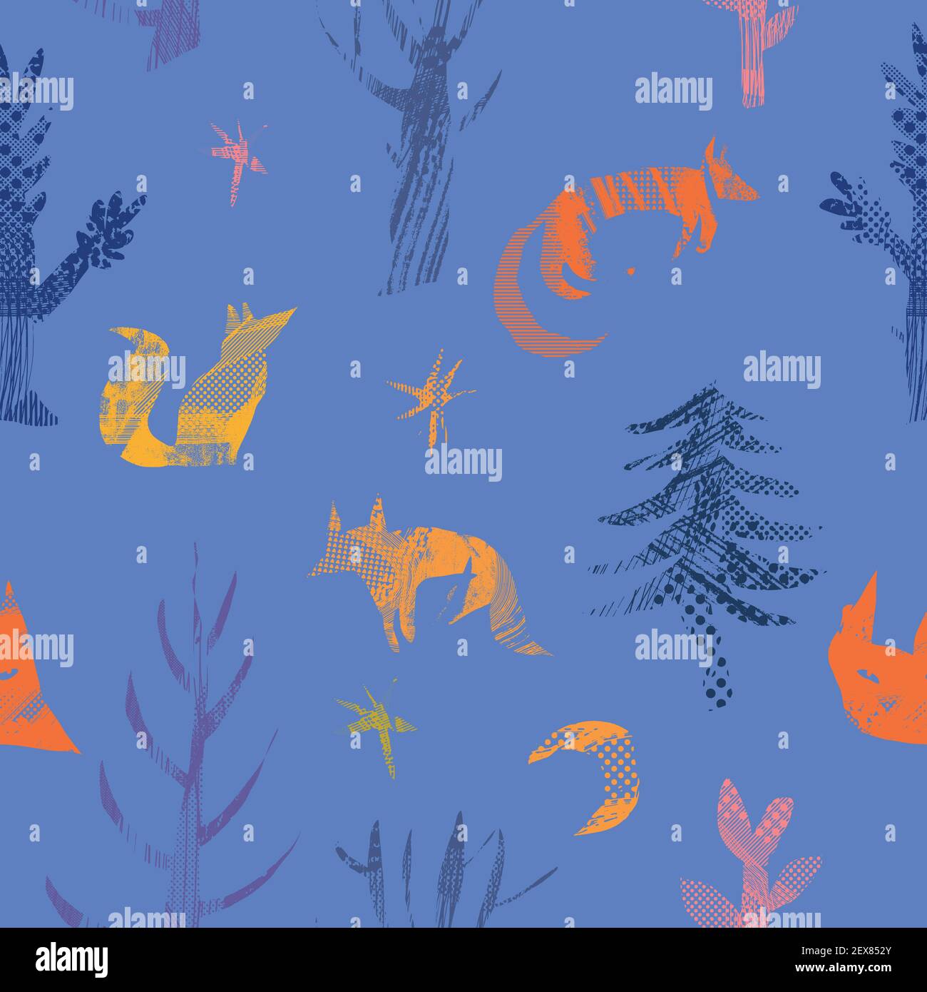 Vector abstract seamless pattern with natural and geometric motives. Stock Vector