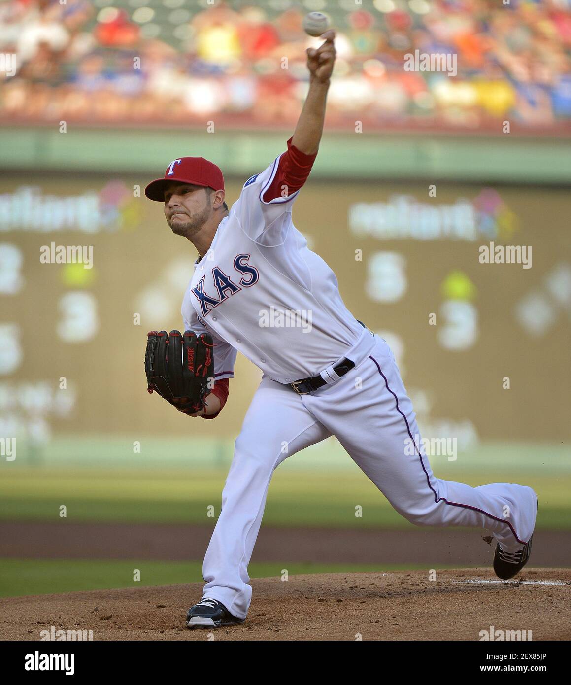 Oakland, USA. 26th May, 2022. Texas Rangers starting pitcher Martin Perez  (54) delivers a pitch during the first inning against the Oakland Athletics  in Oakland, CA Thursday May 26, 2022. (Image of