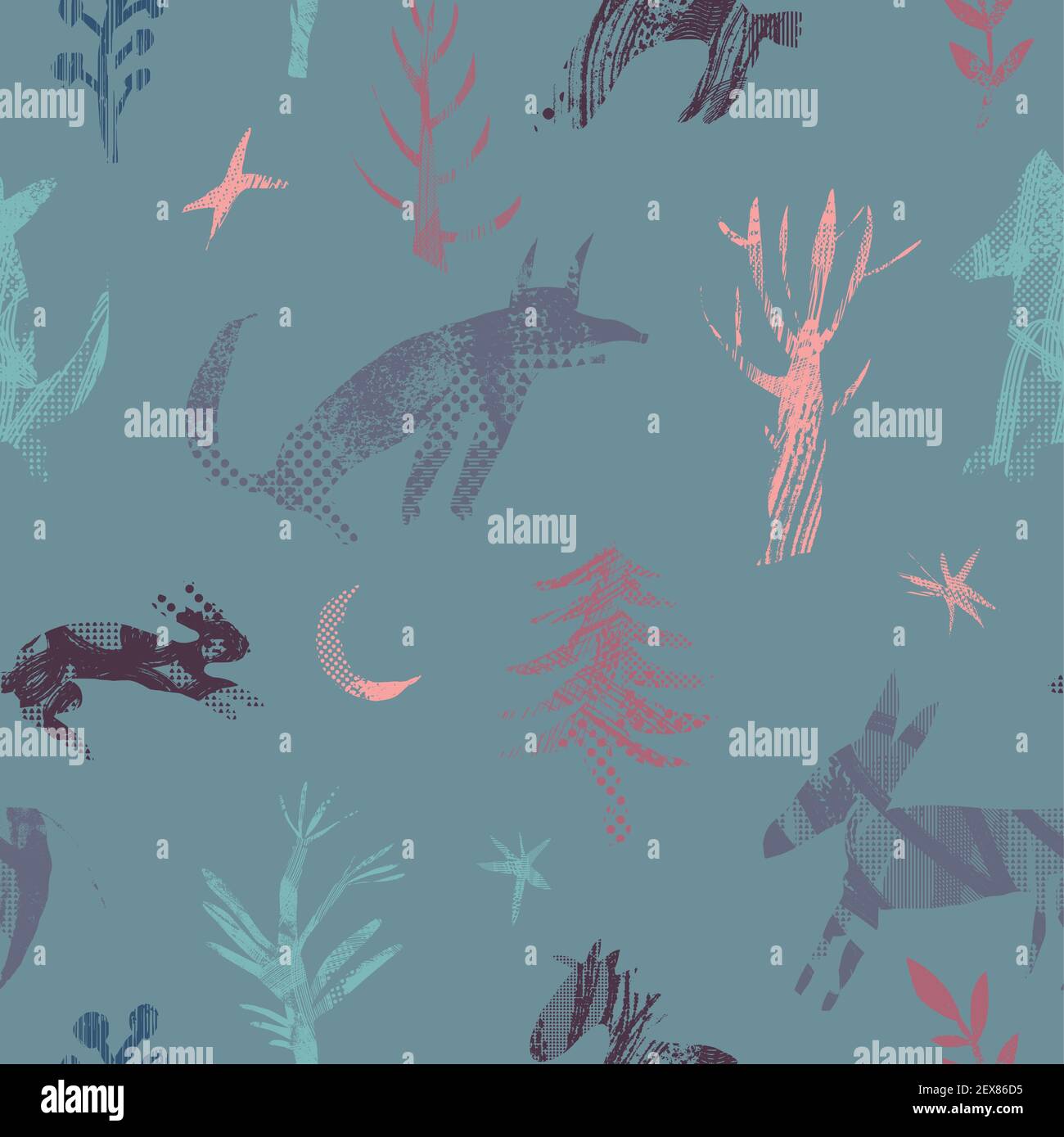 Vector abstract seamless pattern with natural and geometric motives. Stock Vector