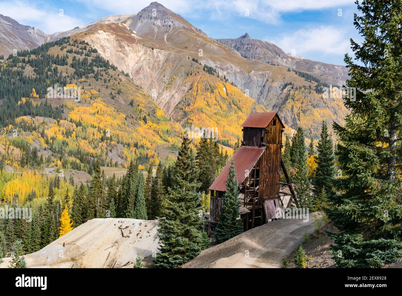 Ruins of the old Yankee Girl Gold Mine in the San Juan Mountains near Ouray, Colorado Stock Photo