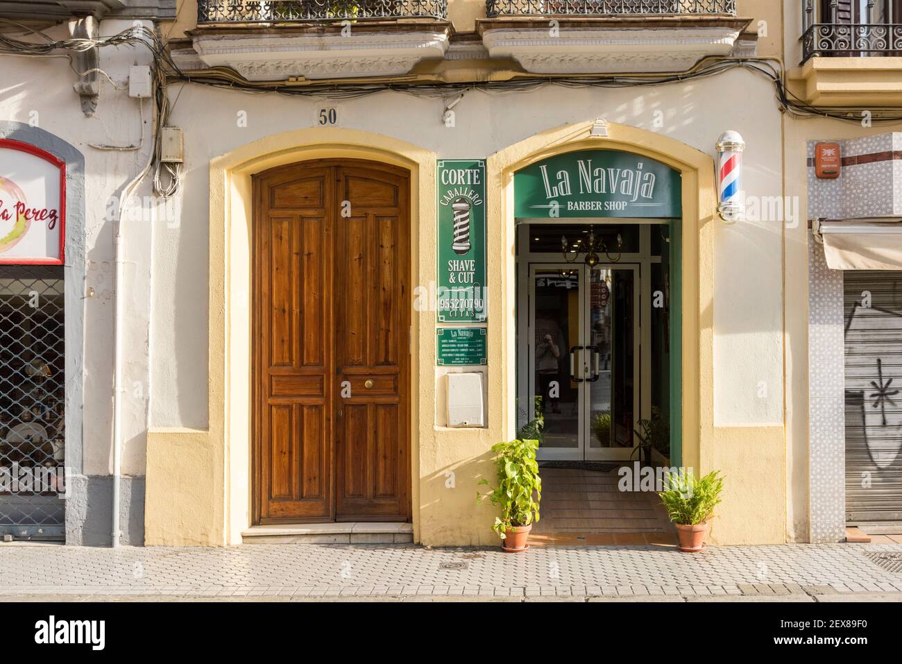 La Navaja Barbers shop and hairdressers in Seville Spain, Stock Photo