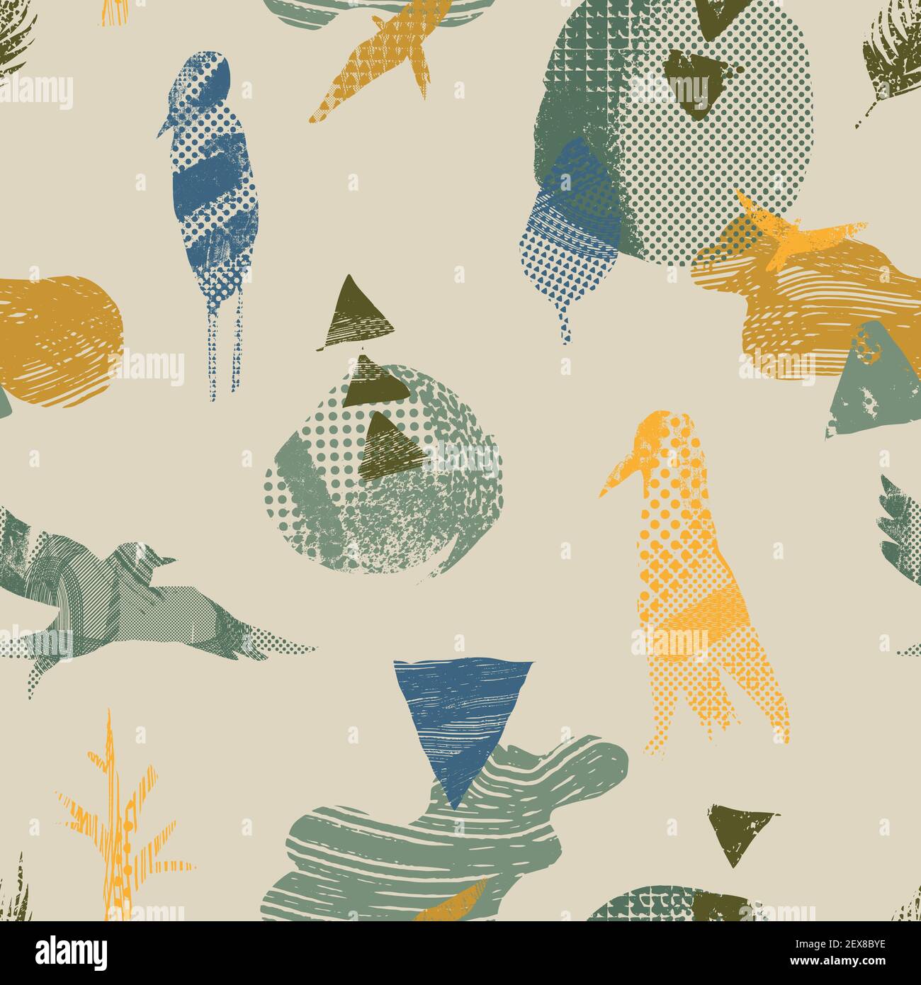 Vector abstract seamless pattern with natural and geometric motives. Stock Vector