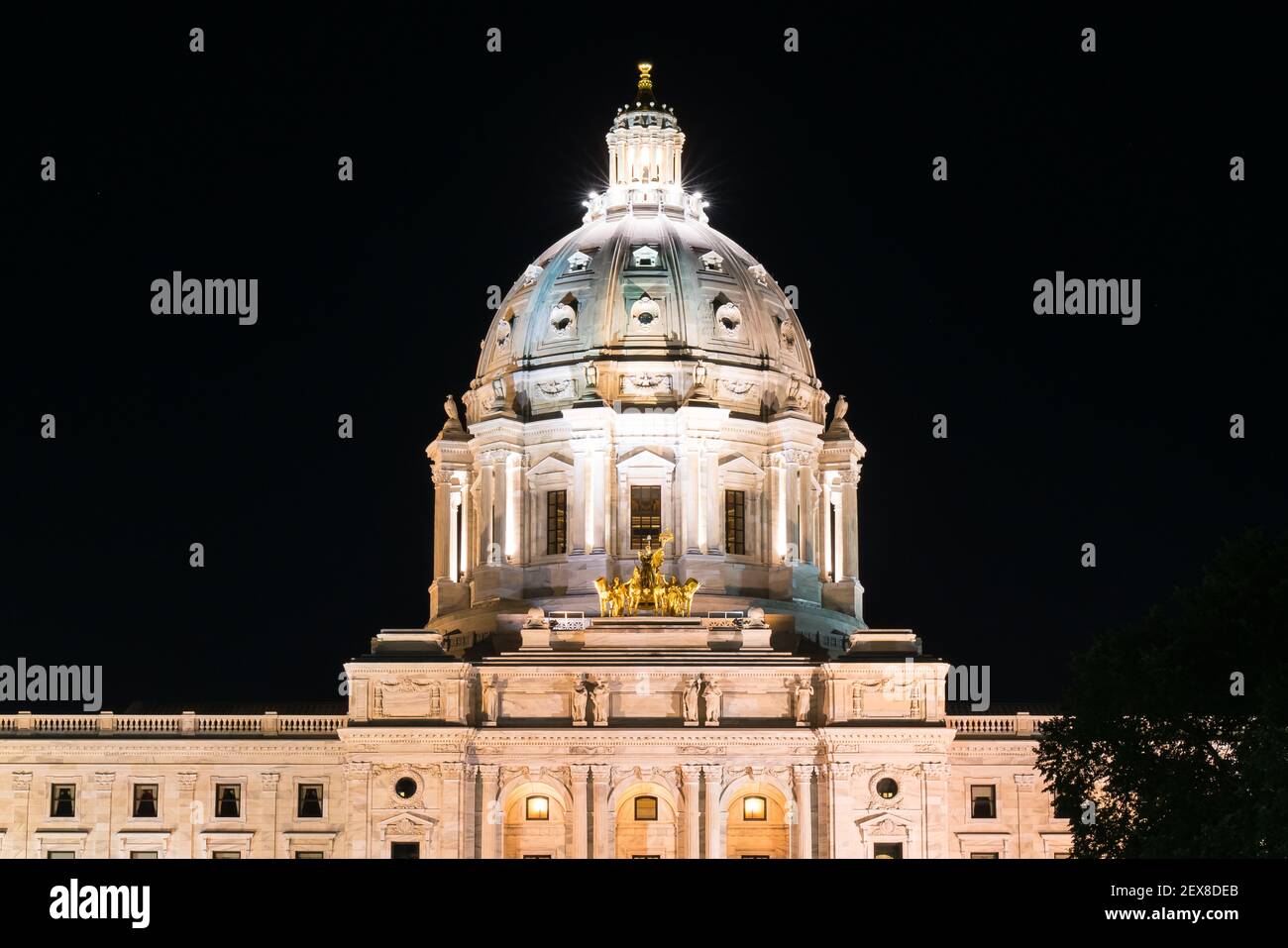 Facade of the Minnesota State Capitol Building in St Paul at night Stock Photo