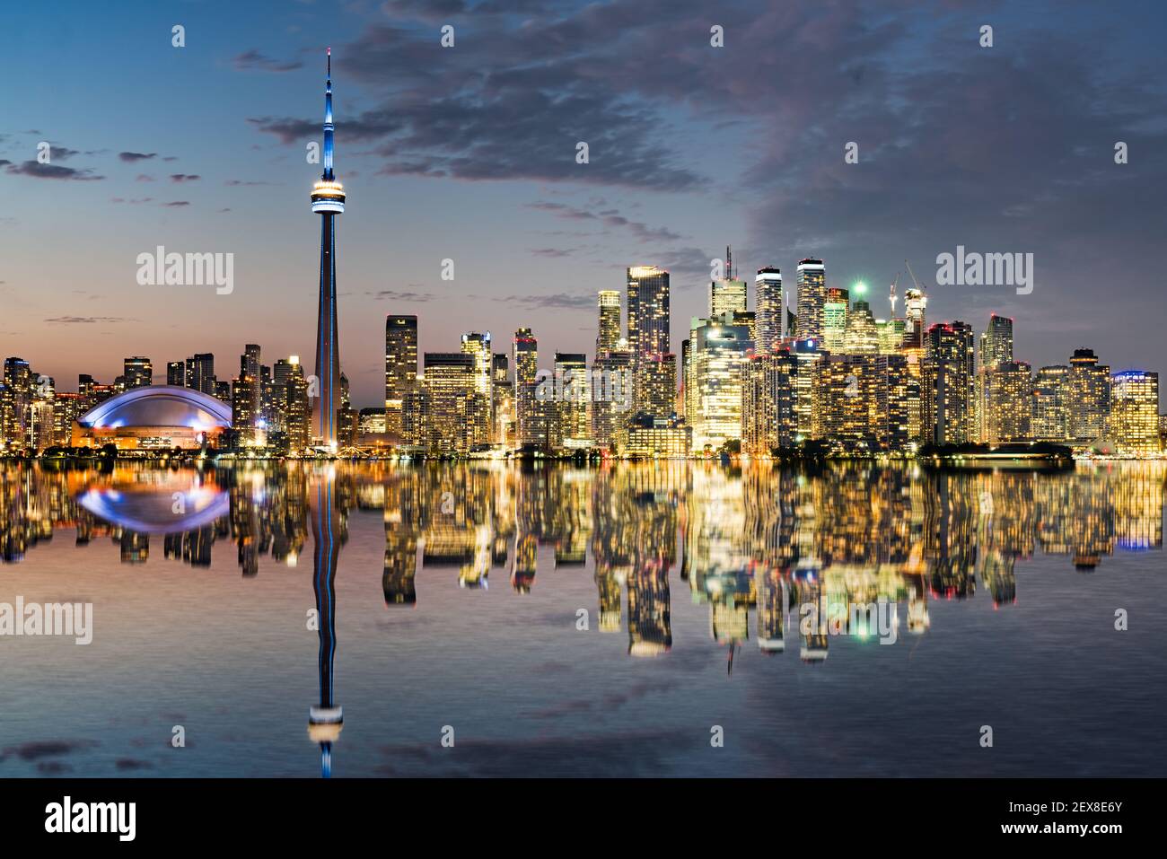 Reflection of the night city skyline of Toronto, Ontario, Canada Stock Photo