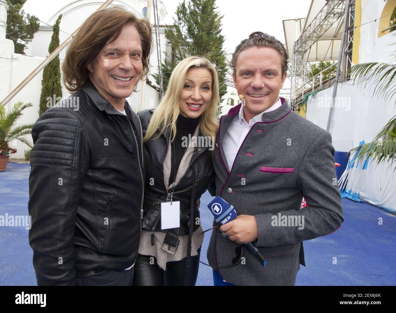 Rust, Germany - May 30, 2015: ARD TV Show Immer wieder Sonntags, Rehersals with Singer Juergen Drews, wife Ramona and Host Stefan Mross (Photo by Mandoga Media) *** Please Use Credit from Credit Field *** Stock Photo