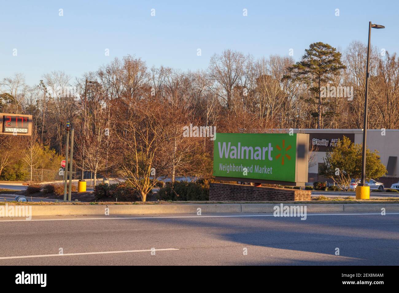 Columbia County, Ga USA - 01 30 21: Gas price at Walmart Neighborhood market gas station street sign Stock Photo