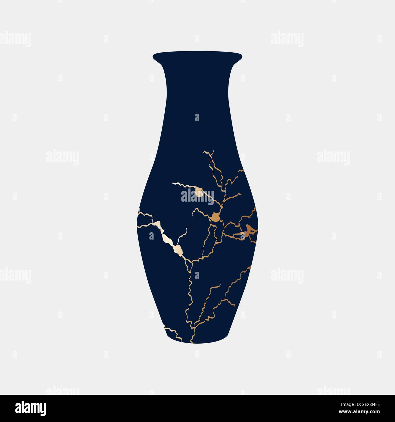 Renovated kintsugi japanese vase art color sketch engraving
