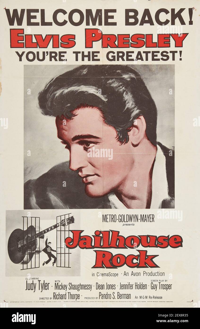 Welcome Back! Elvis Presley you're the greatest! Jailhouse Rock poster. Elvis was back from the US Army. Stock Photo