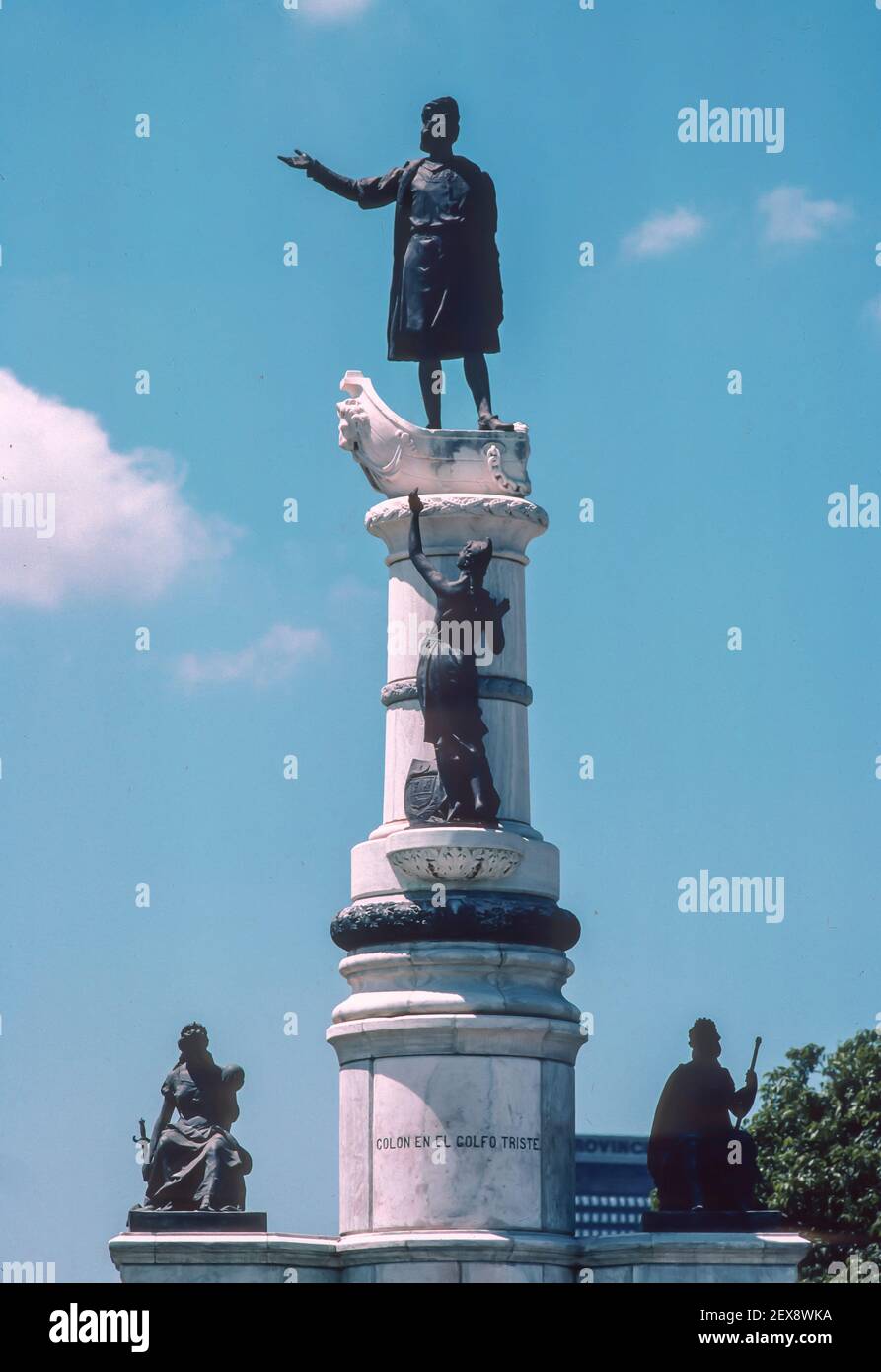 CARACAS, VENEZUELA, 1988 - Christopher Columbus statue in Caracas. Colon en el Golfo Triste, Statue was toppled in 2004. Stock Photo