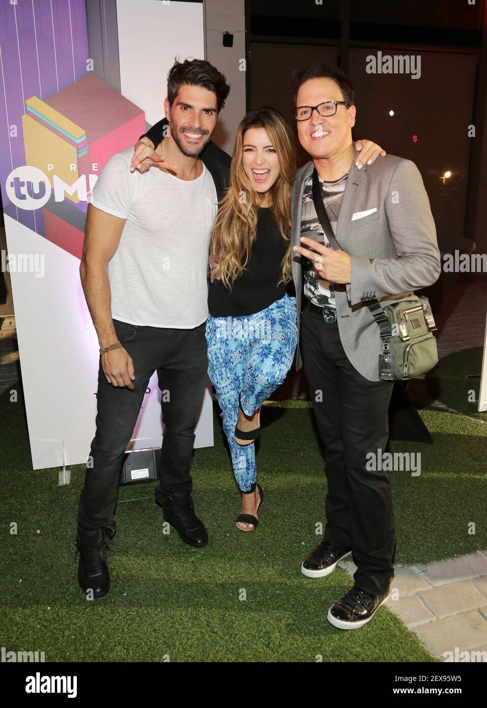 MIAMI,FL-AUG 18: Juan Pablo Llano, Daniela Navarro and Raul Gonzalez are  seen during Telemundo present Premios Tu Mundo Microteatro on August 18,  2015 in Miami, Florida: (photo by Alberto E. Tamargo) ***
