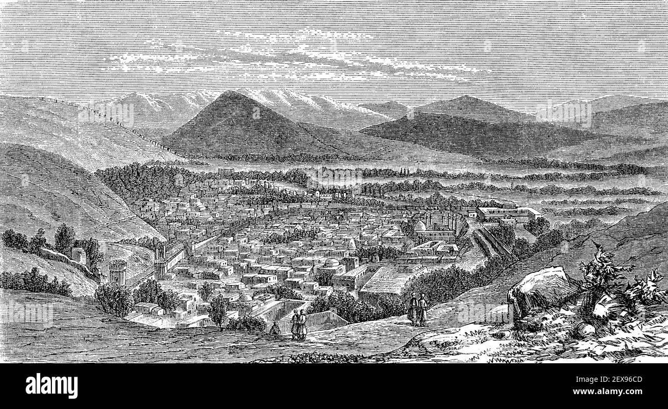View of Kabul in Afghanistan, in 1880  /  Blick auf Kabul in Afghanistan, im Jahre 1880, Historisch, historical, digital improved reproduction of an original from the 19th century / digitale Reproduktion einer Originalvorlage aus dem 19. Jahrhundert, Stock Photo