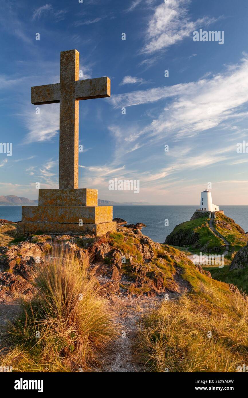 Goleudy Tŵr Mawr - Big Tower on Llanddwyn Island, Anglesey, North Wales Stock Photo