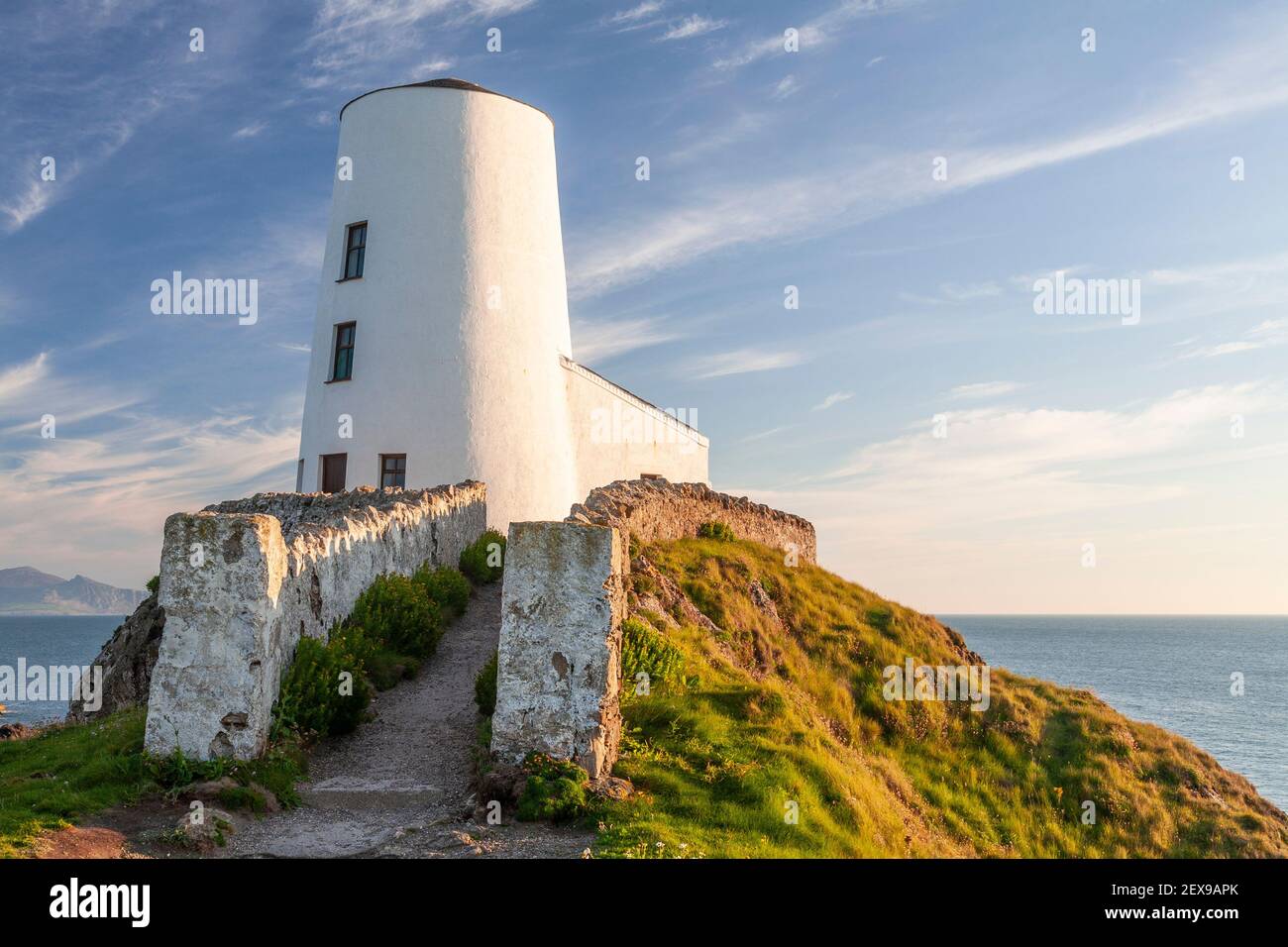 Goleudy Tŵr Mawr - Big Tower on Llanddwyn Island, Anglesey, North Wales Stock Photo