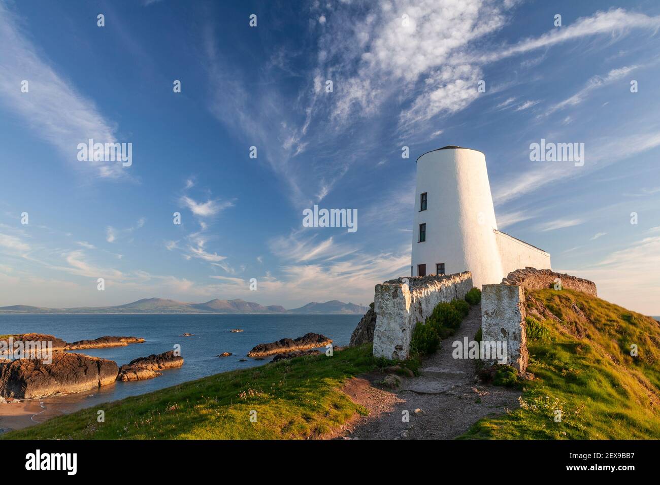 Goleudy Tŵr Mawr - Big Tower on Llanddwyn Island, Anglesey, North Wales Stock Photo