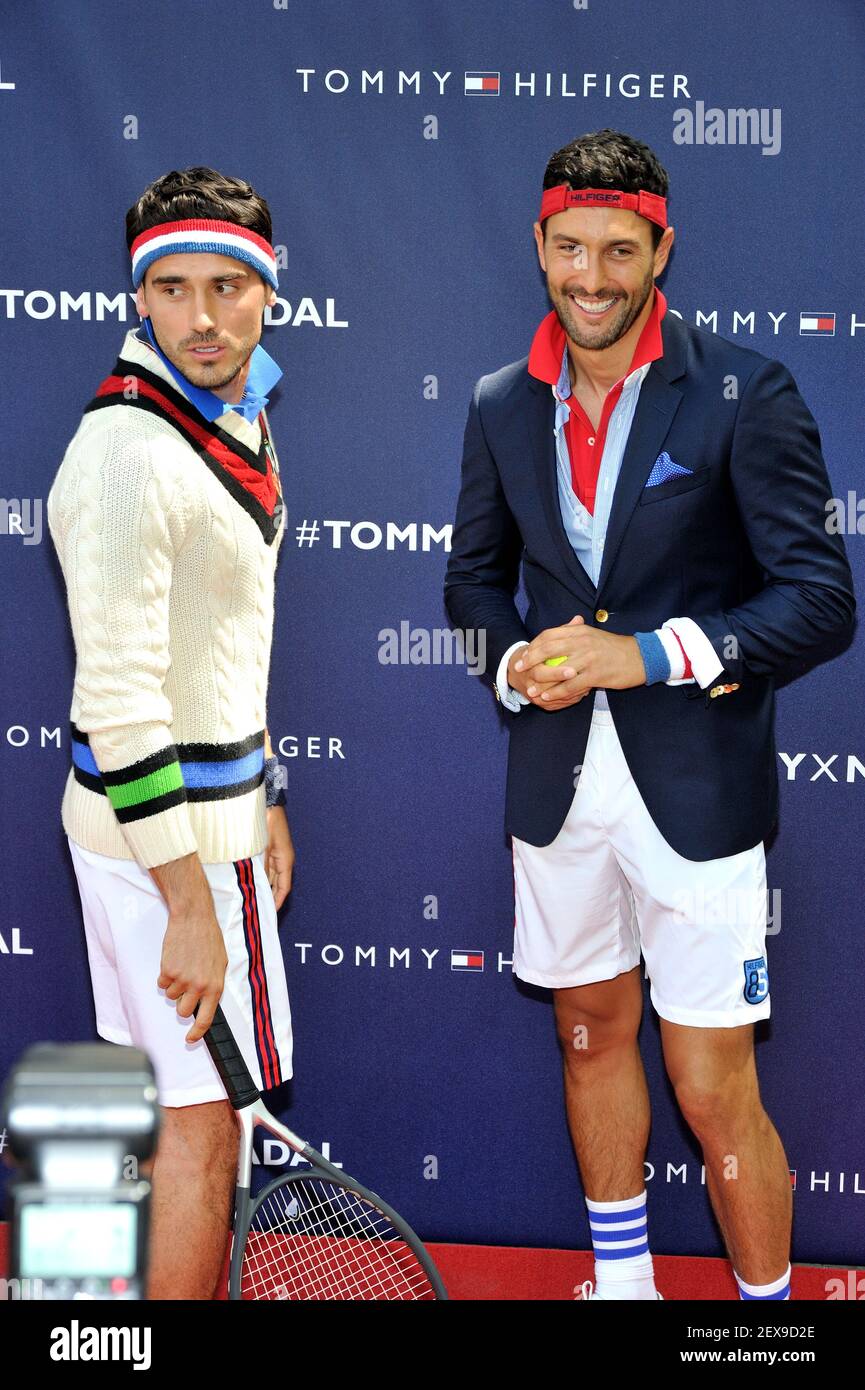 L-R) Models Arthur Kulkov and Noah Mills attend the Tommy Hilfiger  "TommyXNadal" celebrity tennis event in Bryant Park in New York, NY on  August 25, 2015. (Photo by Stephen Smith) *** Please