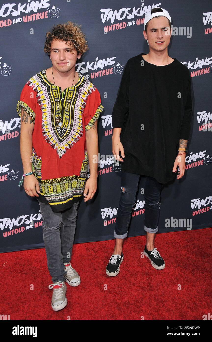 L-R) JC Caylen and Kian Lawley arrives at the "Janoskians: Untold And  Untrue" Los Angeles Premiere held at the Bruin Theatre in Westwood, CA on  Tuesday, August 25, 2015. (Photo By Sthanlee