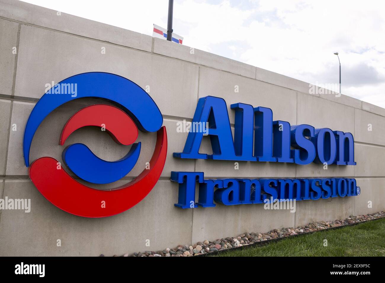 A logo sign outside of the headquarters of Allison Transmission in