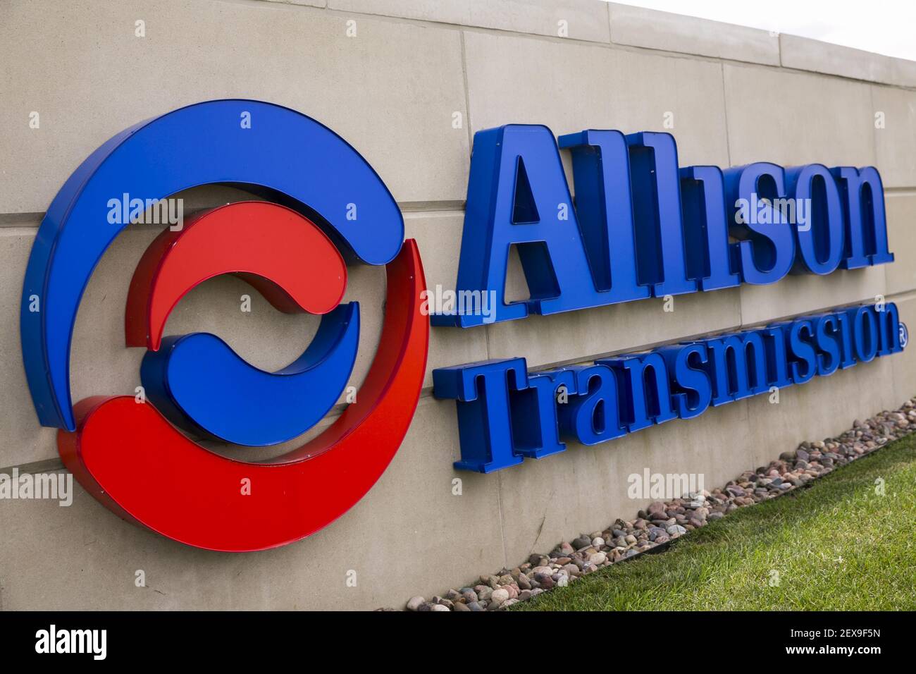A logo sign outside of the headquarters of Allison Transmission in