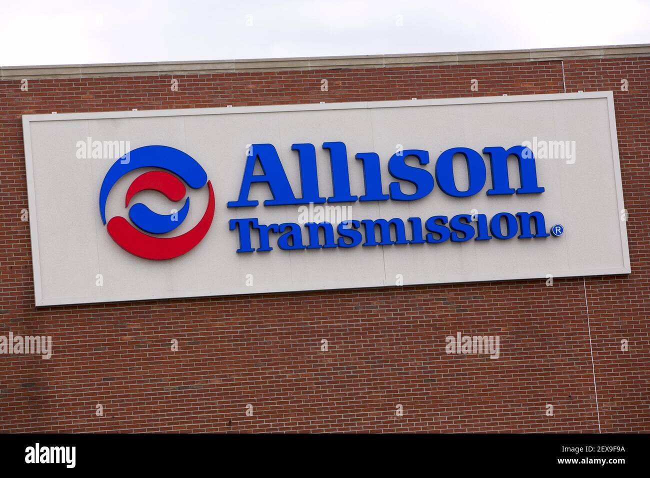 A logo sign outside of the headquarters of Allison Transmission in