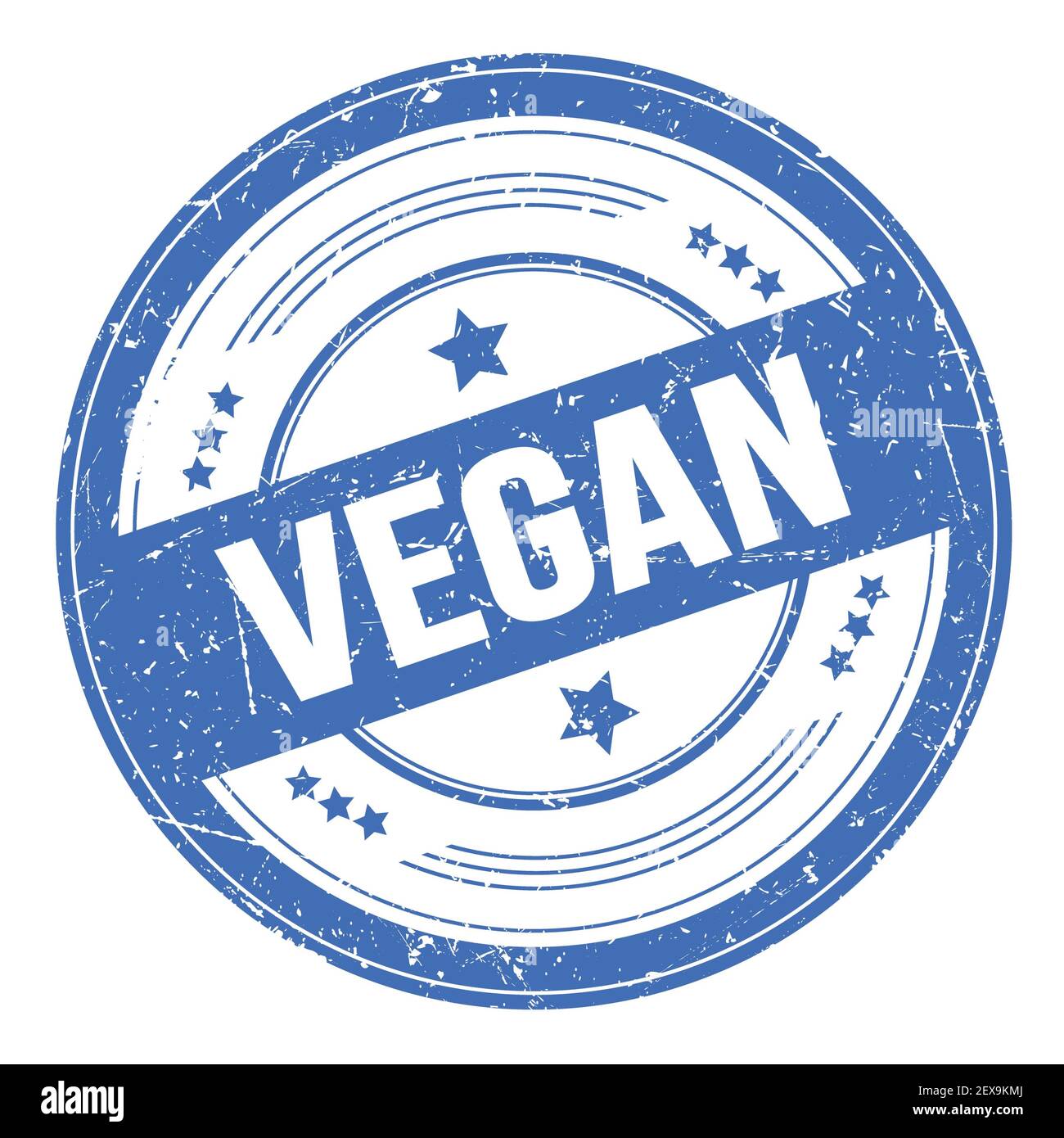 VEGAN text on blue round grungy texture stamp Stock Photo - Alamy