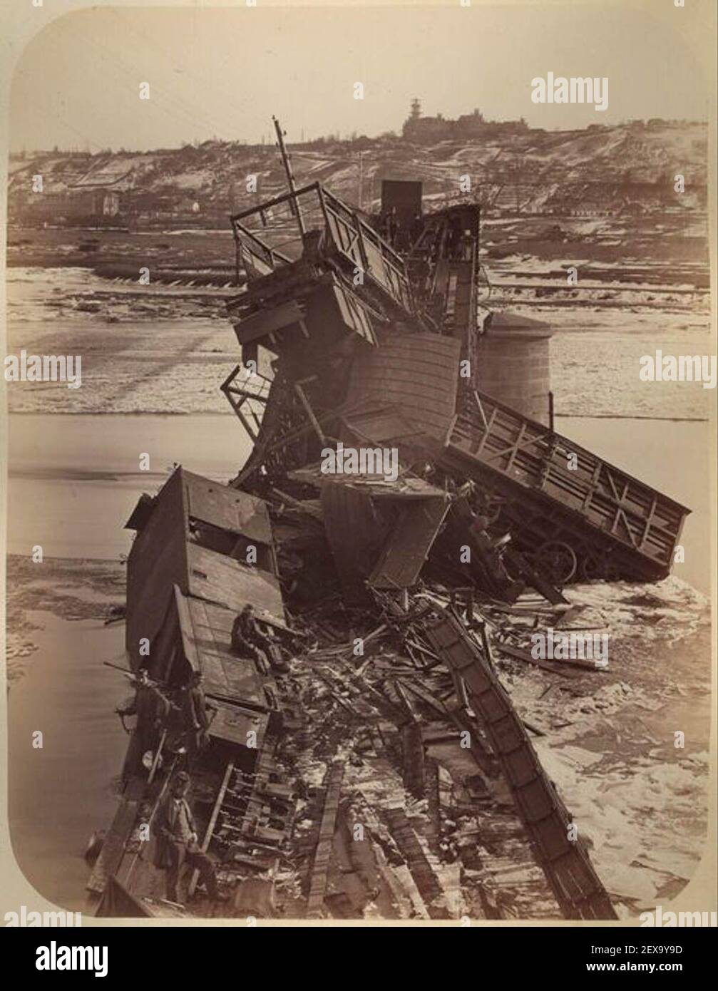 the collapse of the Prut River - bridge Stock Photo
