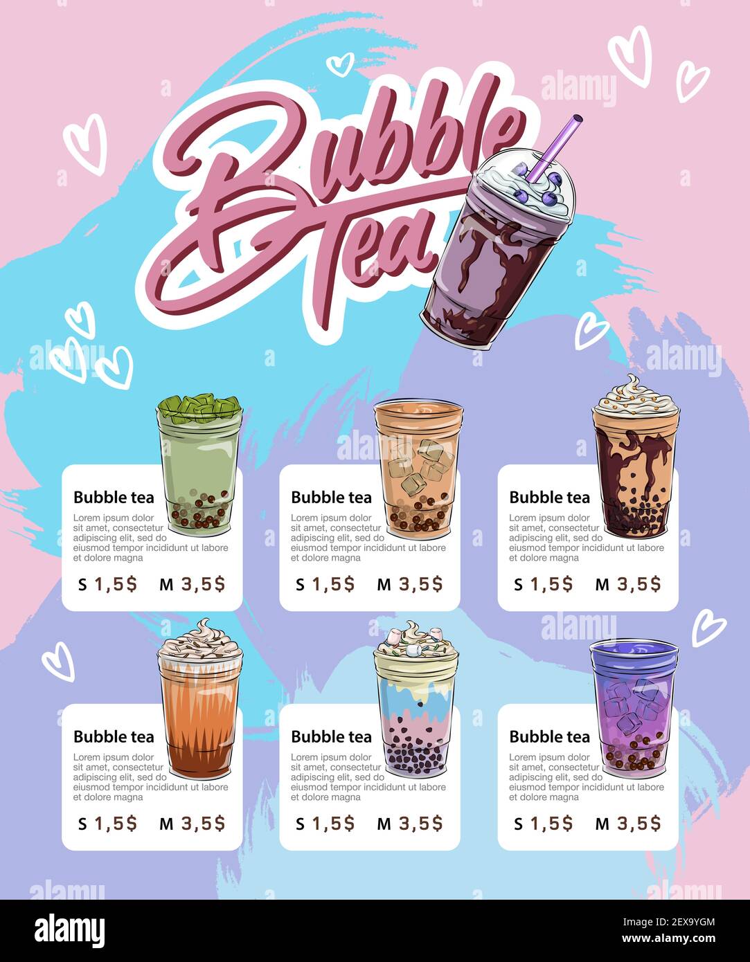 bubble tea menu, Vietnamese tapioca pearl tea, shake fruit jelly