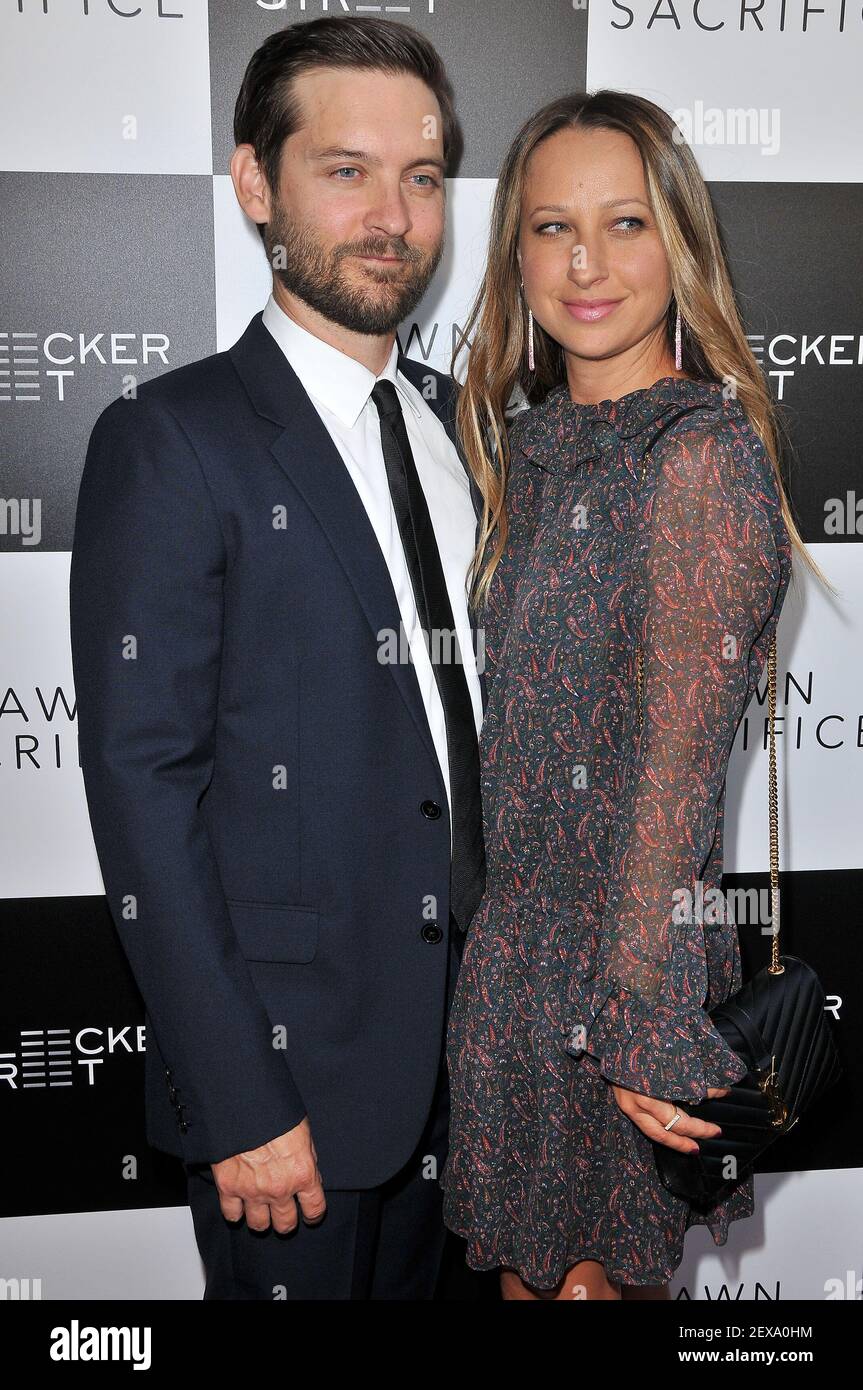 (L-R) Tobey Maguire and Jennifer Meyer arrives at the "Pawn Sacrifice ...
