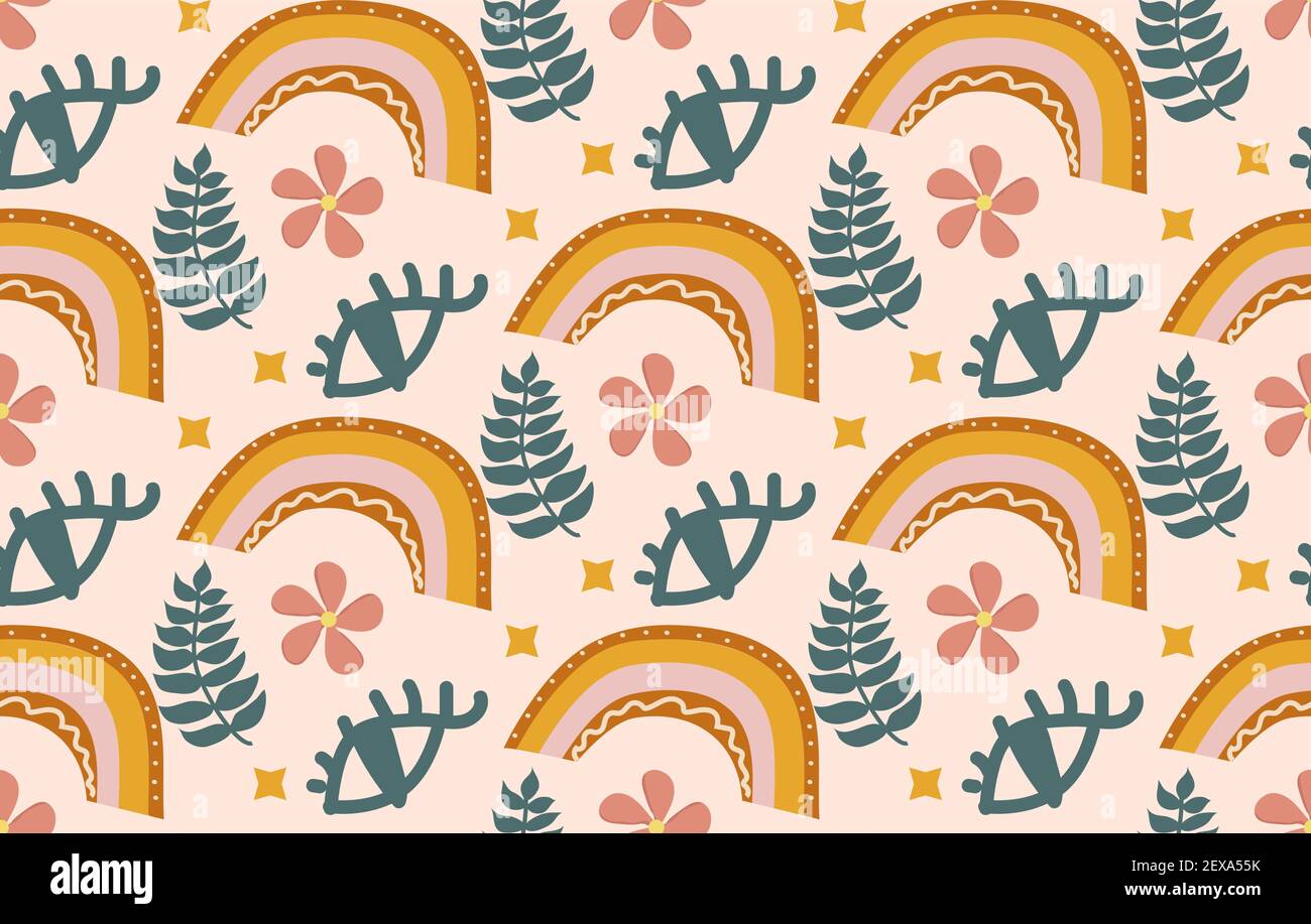 Hello summer boho abstract creative contemporary aesthetic pattern. Vector illustration Stock Vector