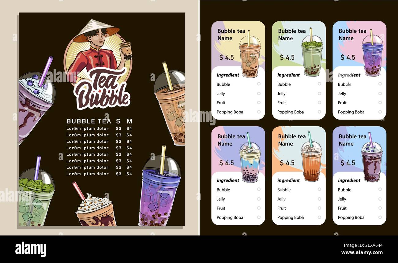 menu design and flyers Thai pearl bubble tea menu for your cafe with