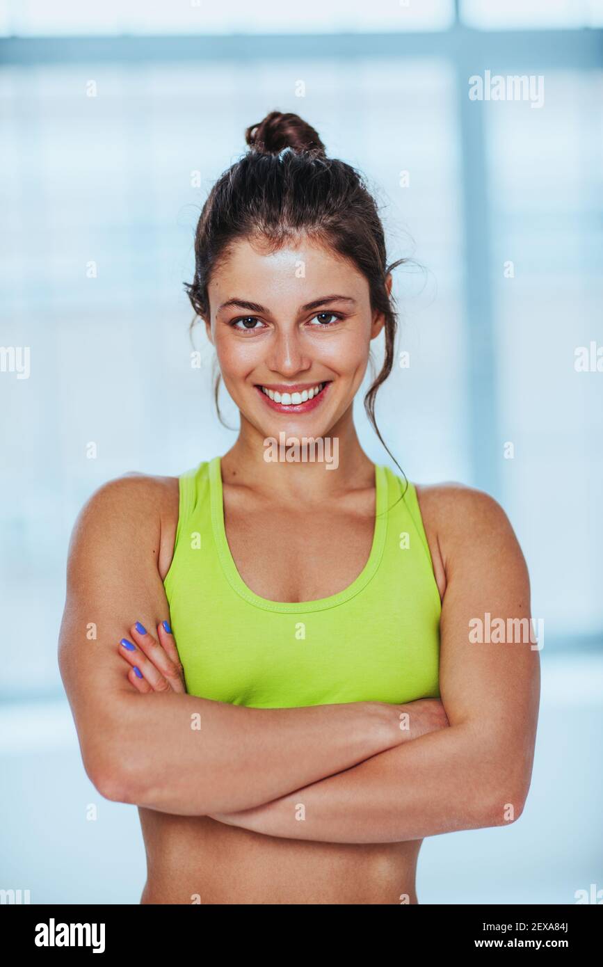 Young smiling fitness woman portrait Stock Photo