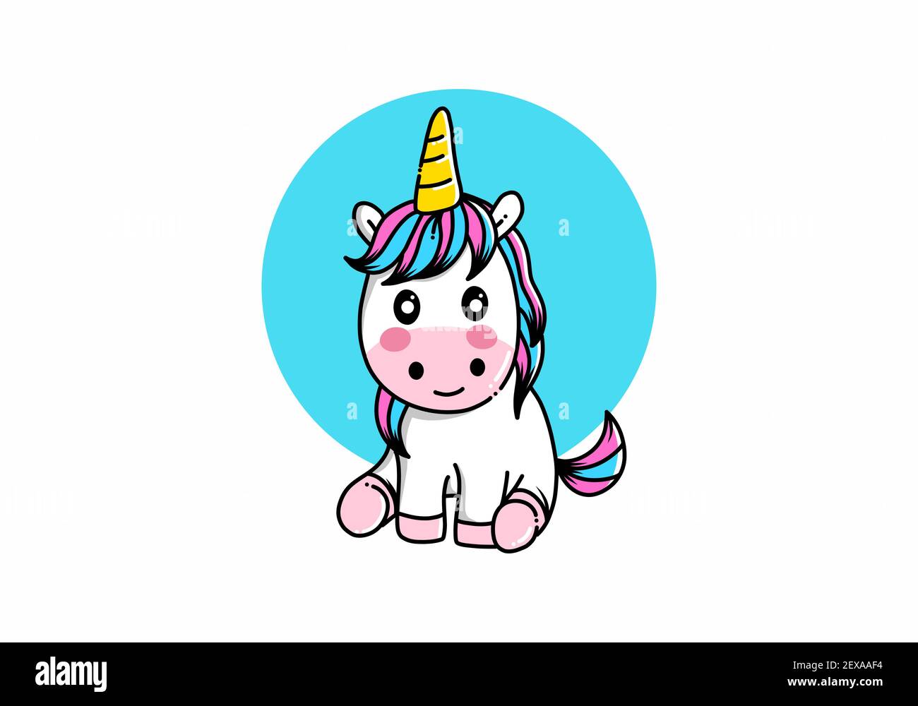 Sitting cute unicorn kawaii illustration design Stock Vector Image