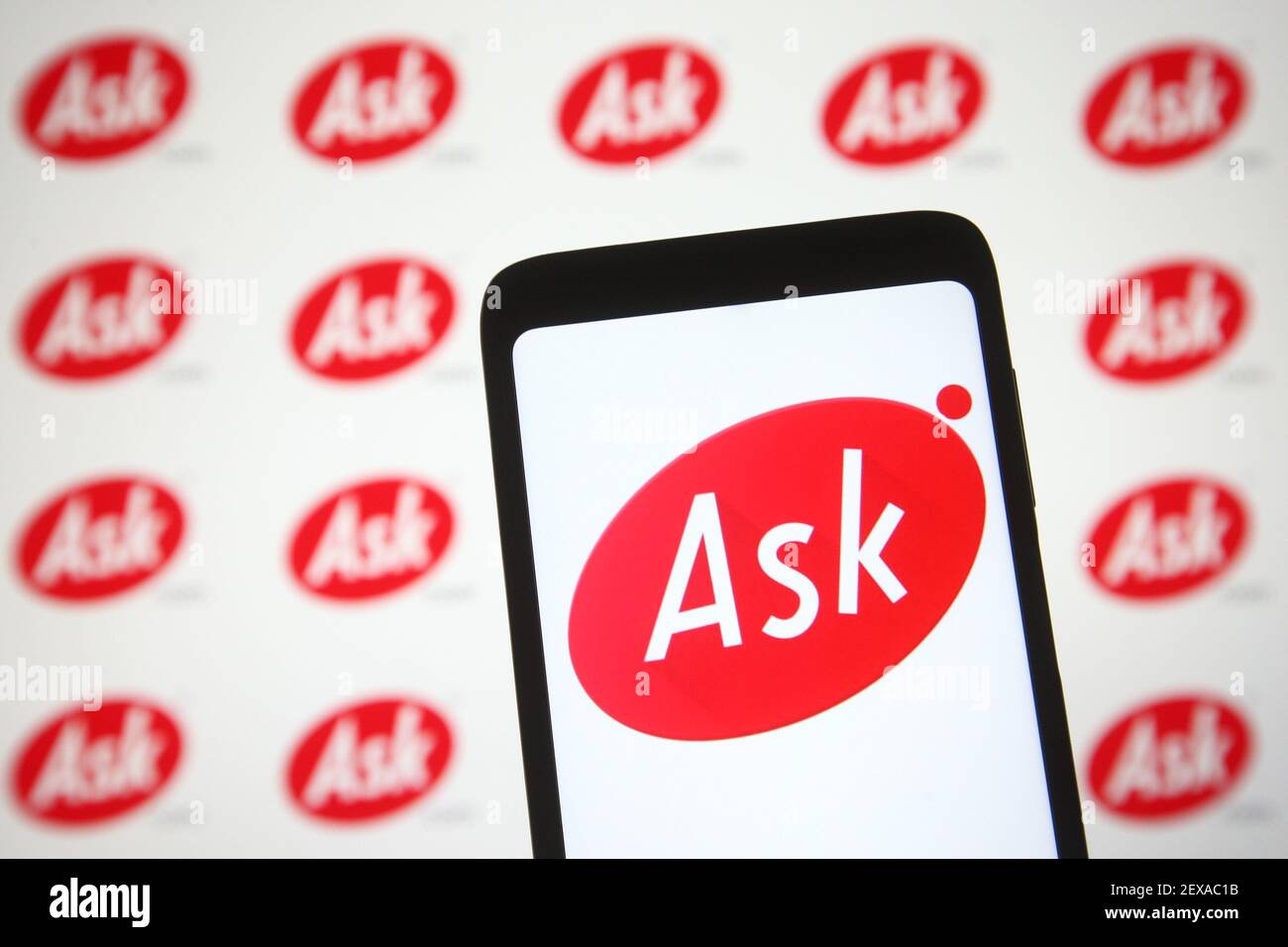 In this photo illustration the Ask.com logo of a question answering ...