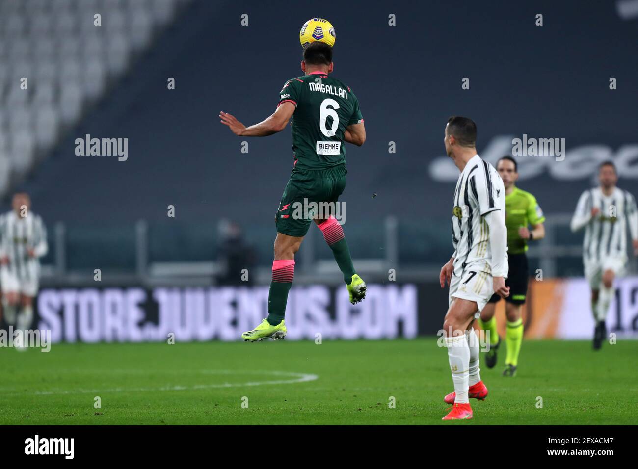 Lisandro Magallan of Fc Crotone  in action during the Serie A match between Juventus Fc and Fc Crotone. Juventus Fc wins 3-0 over Fc Crotone. Stock Photo