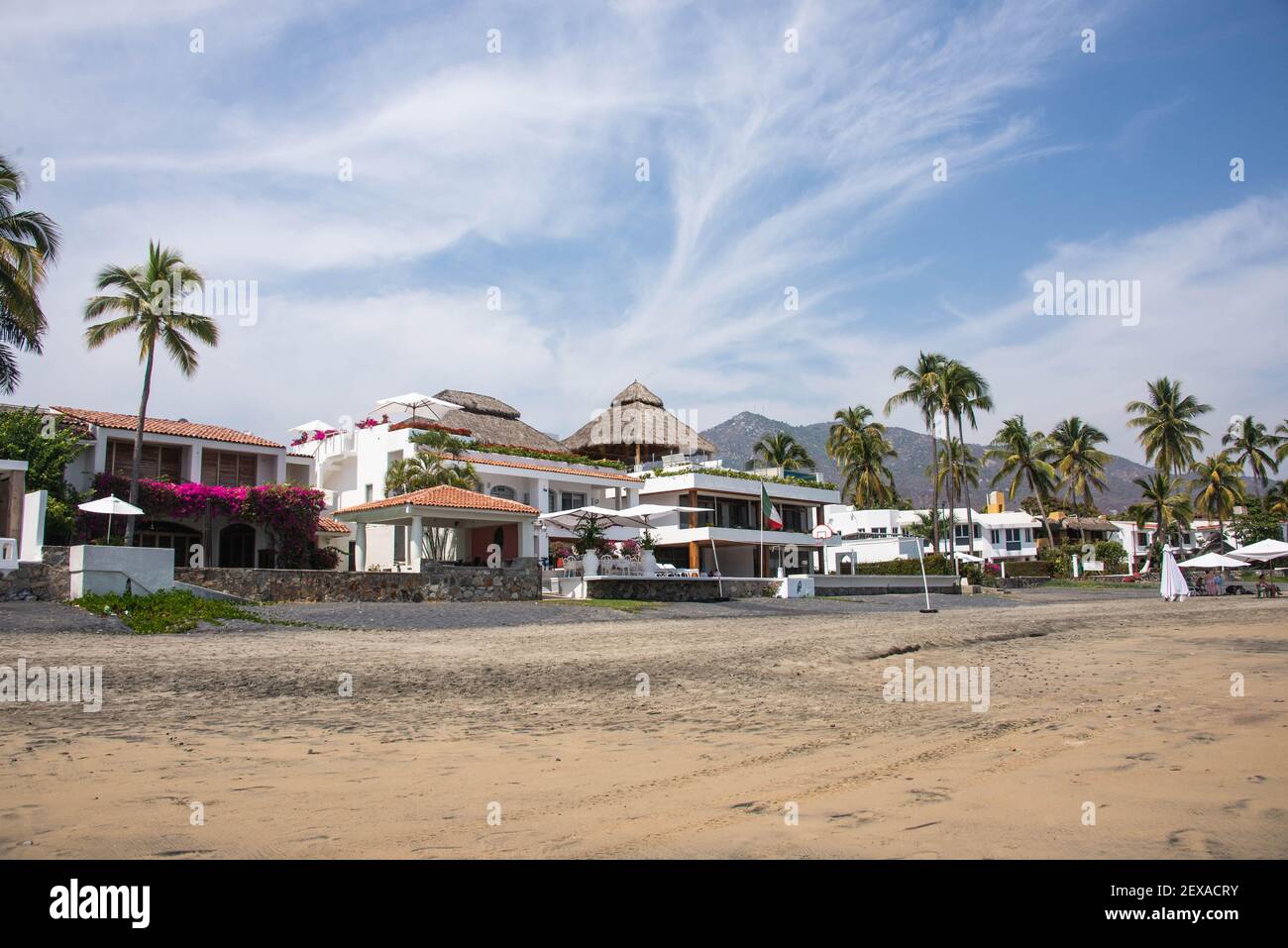 Empty beachfront of Playa Santiago, Manzanillo, Colima, Mexico Stock ...