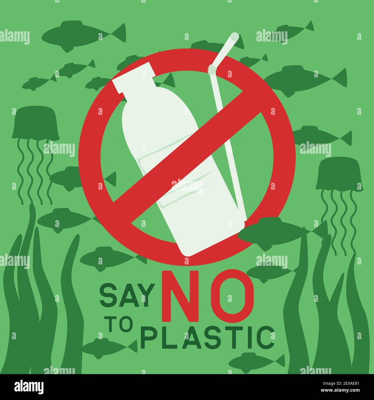 say no to plastic concept for better future. vector illustration Stock Vector