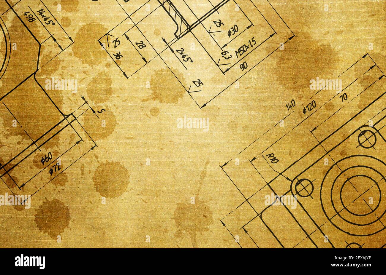 Mechanical drawing on old paper Stock Photo Alamy