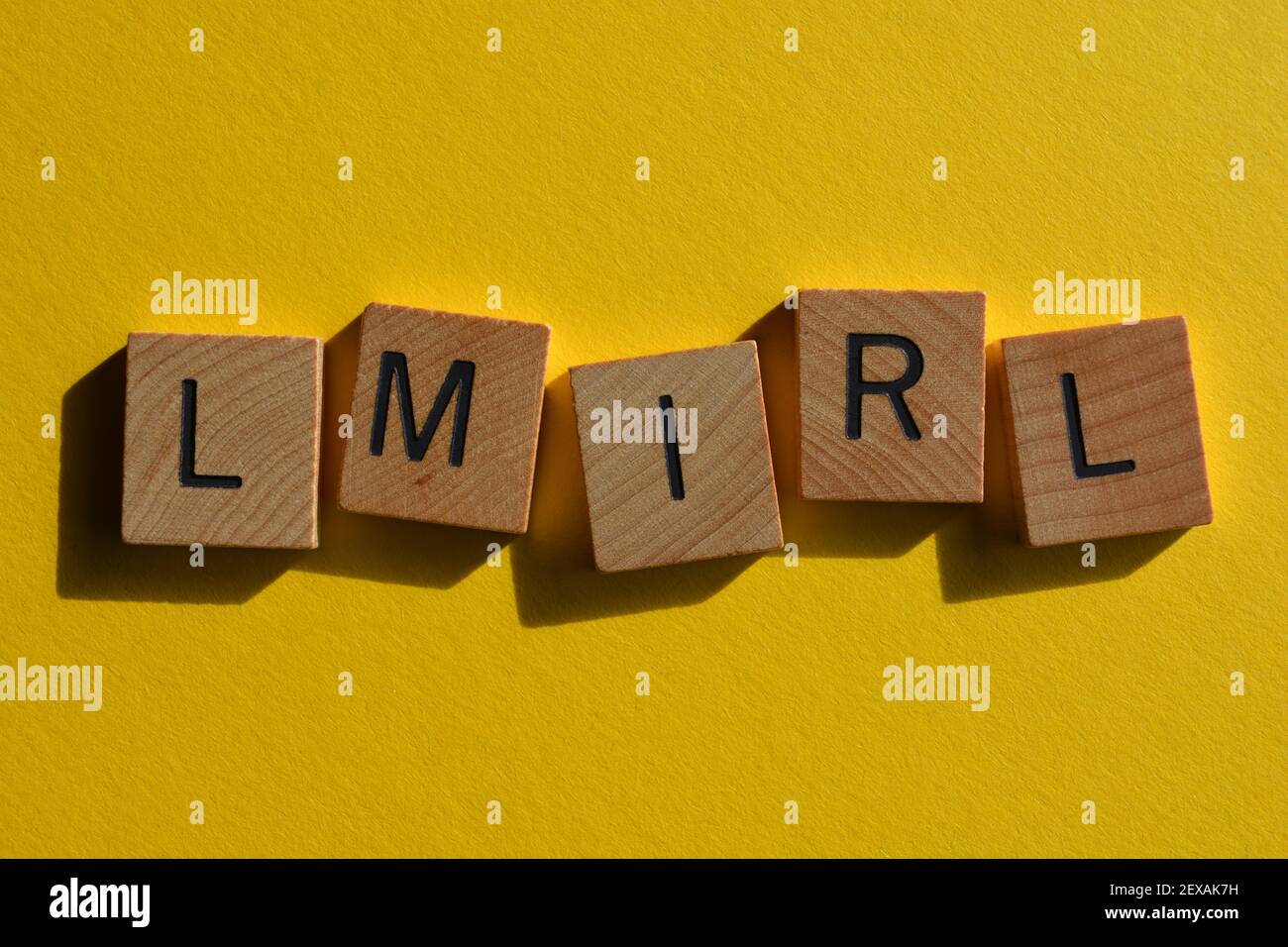 LMIRL acronym for Lets Meet In Real Life, used in texting Stock Photo