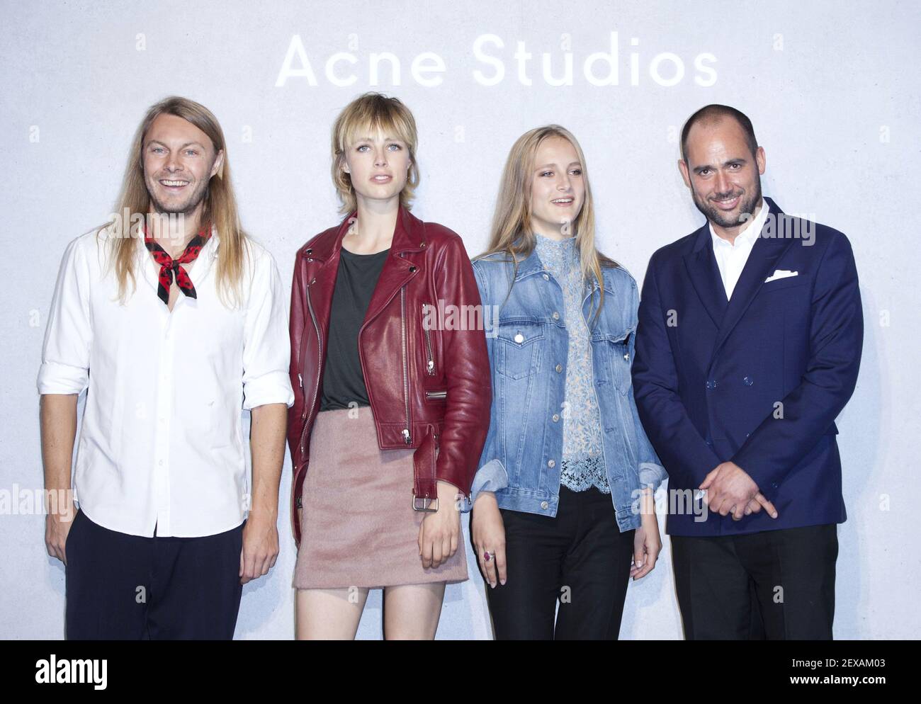 18 September 2015 - Seoul, South Korea : (L to R) Swedish Mattias Magnusson, CEO of Acne Studio, Super model Edie Cambell, Olivia Cambell and Mikael Schiller, Chairman of Acne Studio Corp,. arrived photo call for the Swedish multidisciplinary luxury fashion house 'Acne Studio' flagship store opening ceremony at Cheongdam flagship store in Seoul, South Korea on September 18, 2015. Photo Credit: Lee Young-ho *** Please Use Credit from Credit Field *** Stock Photo