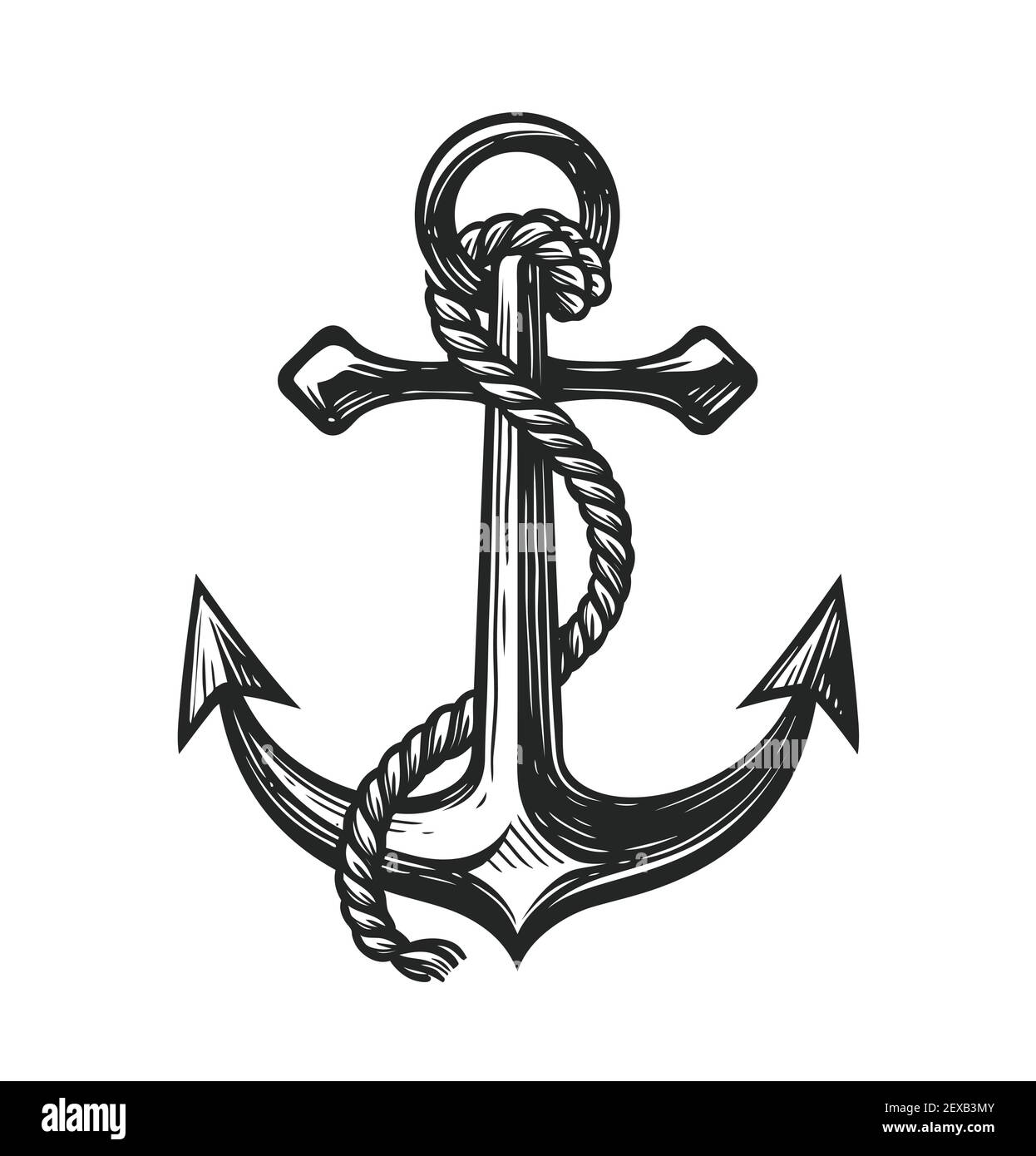 Anchor with rope symbol. Nautical concept sketch vector illustration Stock Vector