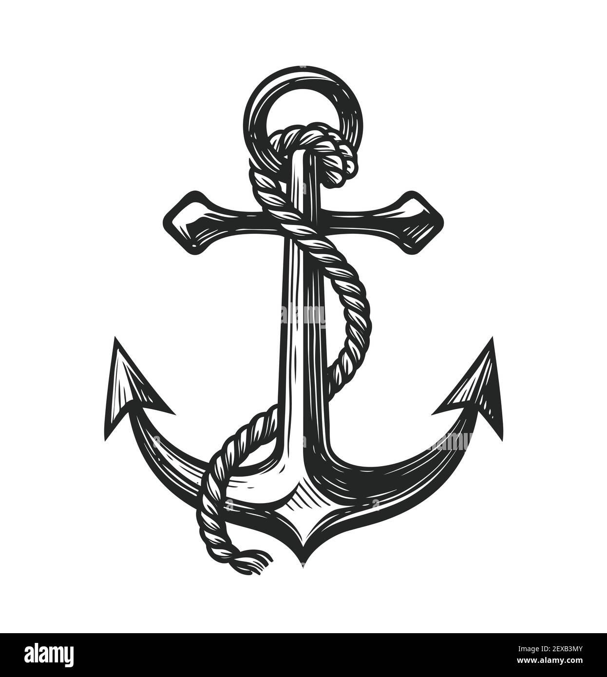 Anchor with rope symbol Nautical concept sketch vector illustration Anchor with rope symbol Nautical concept sketch vector illustration