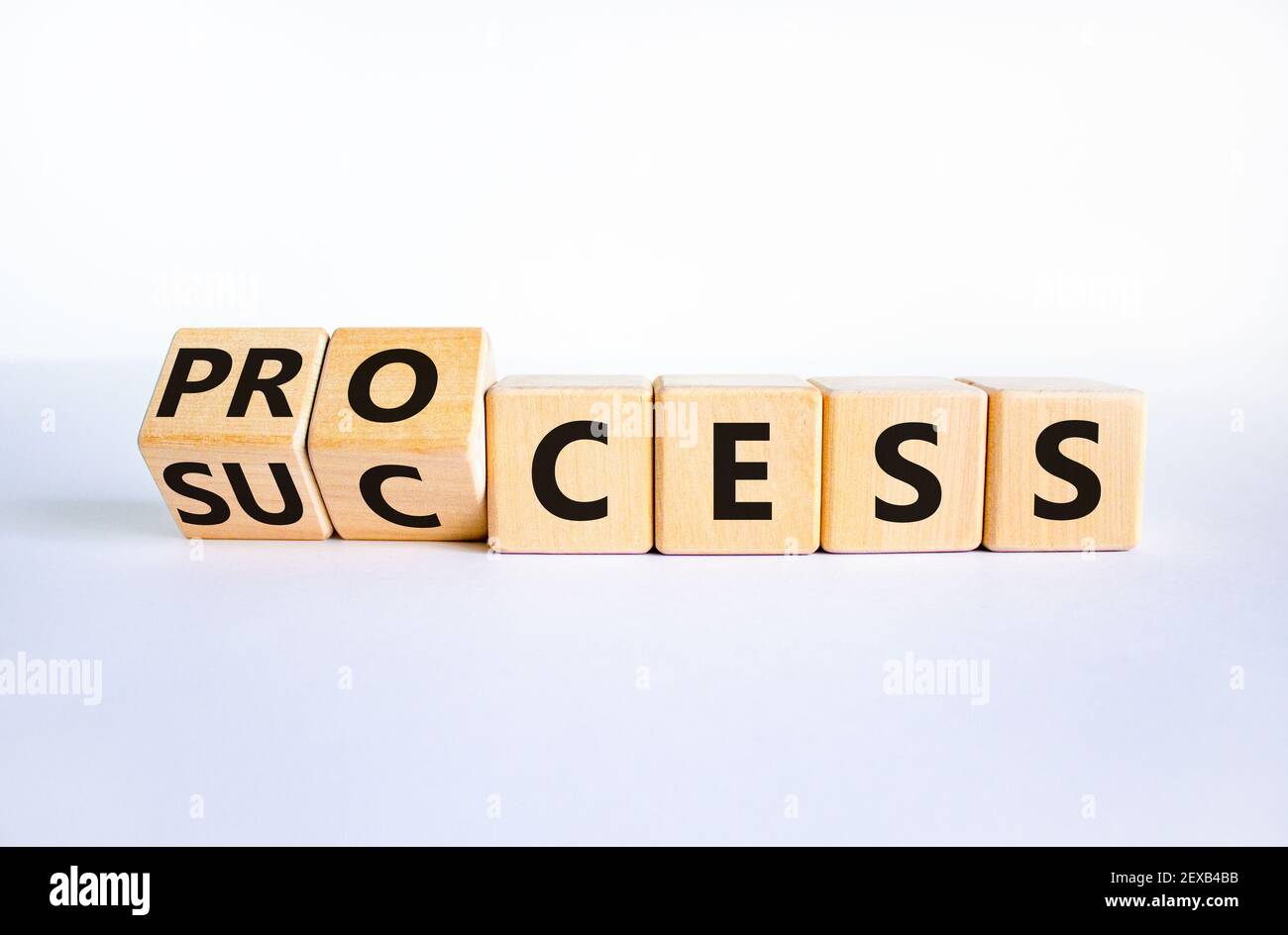 Success process symbol. Turned wooden cubes and changed the word ...