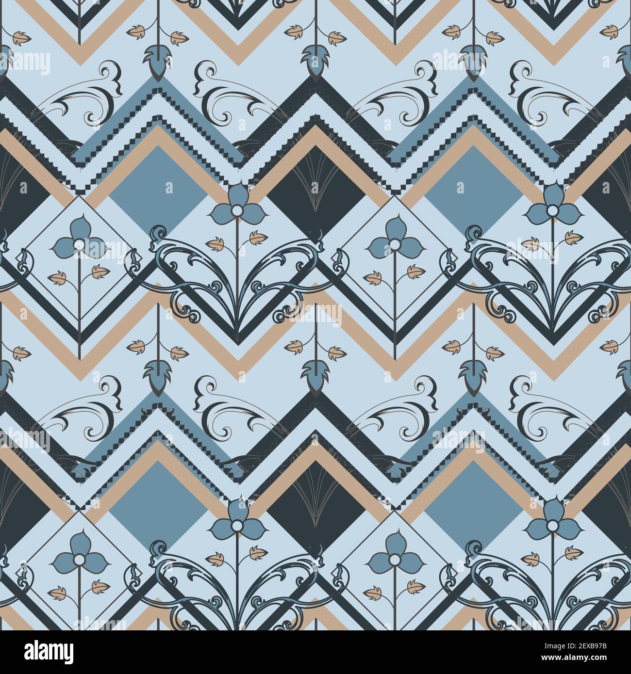 Geometrical shapes and flowers seamless pattern Stock Vector