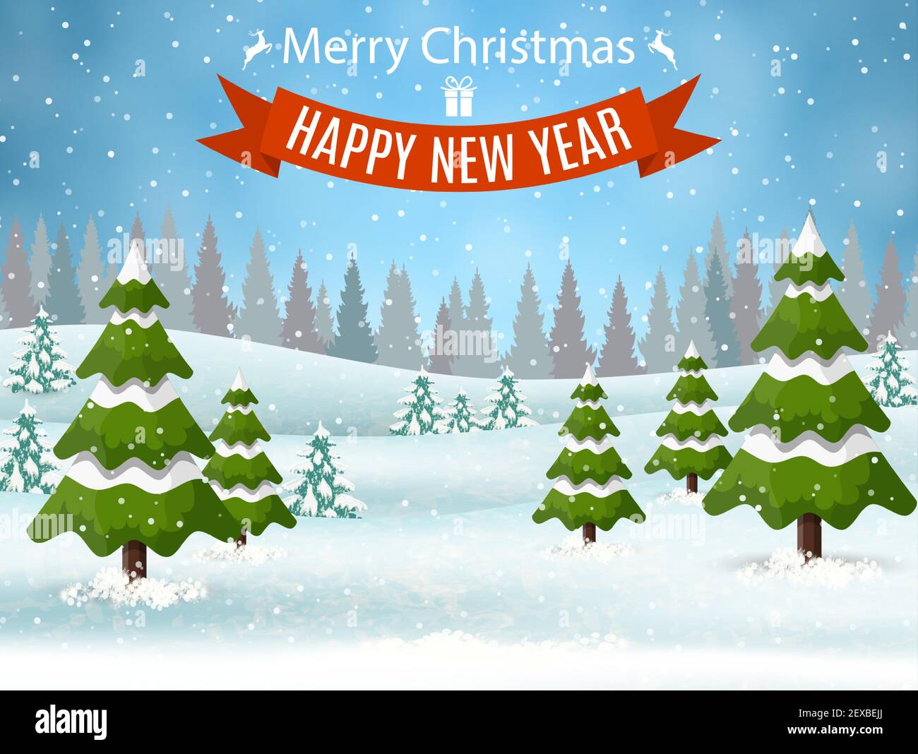 Christmas landscape background with snow and tree Stock Vector Image ...