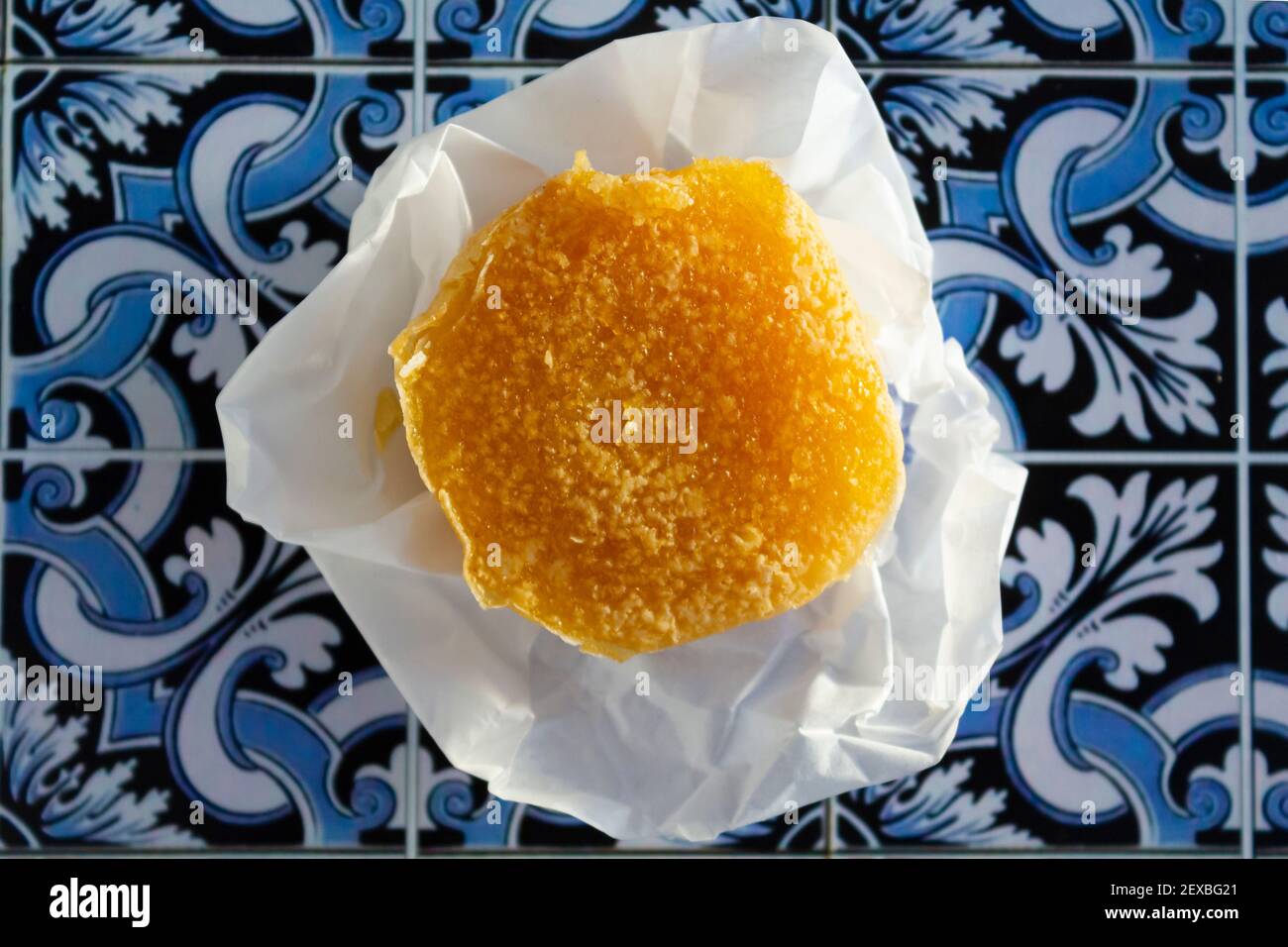 Traditional portuguese sweet bean tart called Pastel de Feijao Stock